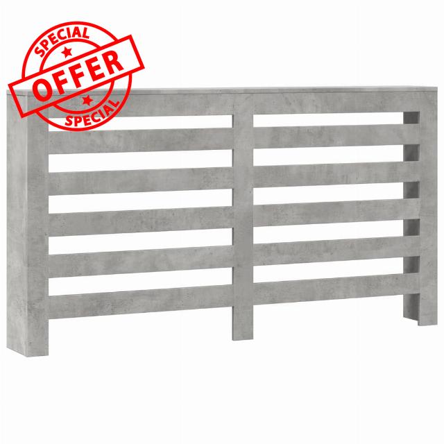 idaXL Radiator Cover Heater Cabinet - Concrete Grey Engineered Wood - 149cm x 20cm x 82cm - Modern Slat Design - Living Room Shelf