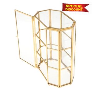 MagiDeal Golden Vintage Glass Jewelry Box Display Case Organizer for Trinkets