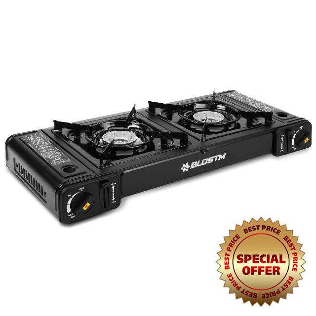 BLOSTM Portable Camping Gas Stove - Double Burner Camping Stove with Automatic Ignition System