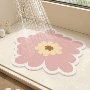 Round Shower Mat Flower Bath Mat for Inside Shower
