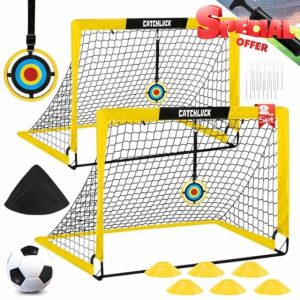 CATCHLUCK Football Goals for Kids Football Net Foldable Pop Up Goals Target 4x3ft Football Goal Net with 6 Football Cones