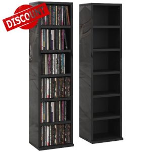 HOMCOM 204 CD Media Display Shelf Unit Set of 2 Blu-Ray Tower Rack w/Adjustable Shelves Bookcase Storage Organiser
