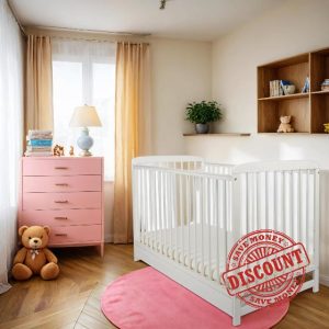 BABYMAM Luxury Baby Cot Oliver with Drawer 120x60cm Bed Mattress Included