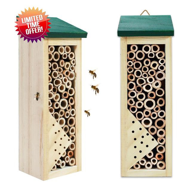 2Pcs Wooden Bee House for Outdoor Decor