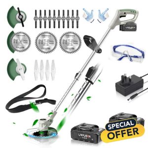 Metal Blade Cordless Strimmer 21v Grass Trimmers With 1 Pruning Shears 16 Blades 15cm Cutting Diameter Cordless Strimmer For Lawn Trimmingtwigsbrush Cuttingsuitable For Light Work
