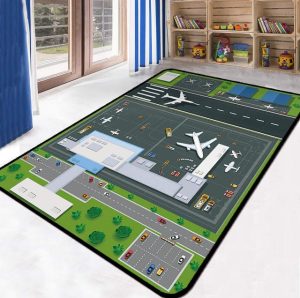 Interactive Childrens Rug Mat Play Area Carpet - Airport Panorama Toddlers Non Slip Nursery Rugs