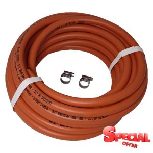 Intergas UK Butane/Propane LPG Gas Hose 8mm Internal bore with 2 Clips (10 Meter)