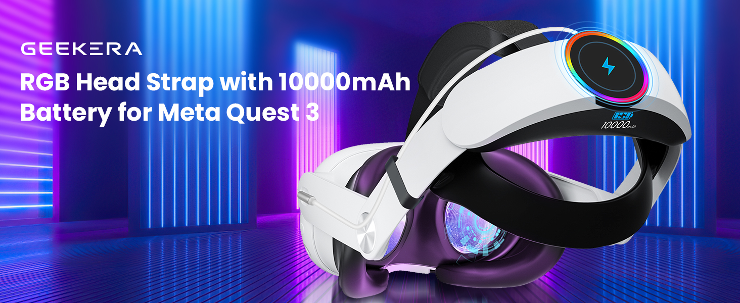 Head Strap for Meta Quest 3, 10000mAh Battery Pack for Oculus Quest 3 with RGB Light