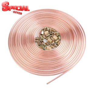 Brake Pipe Copper Coated Tubing 32.8Ft. of 3/16" Automotive Replacement Brake Lines Kit with 20 Nuts Fittings and 12 PCS Brake Pipe Fittings Assortment(32.8Ft. of 3/16")