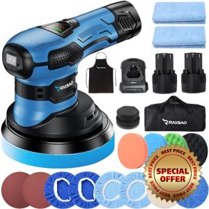 RAYBAO Cordless Car Buffer Polisher-6 Inch Car Polishers and Buffers with 2pcs 12V Batteries