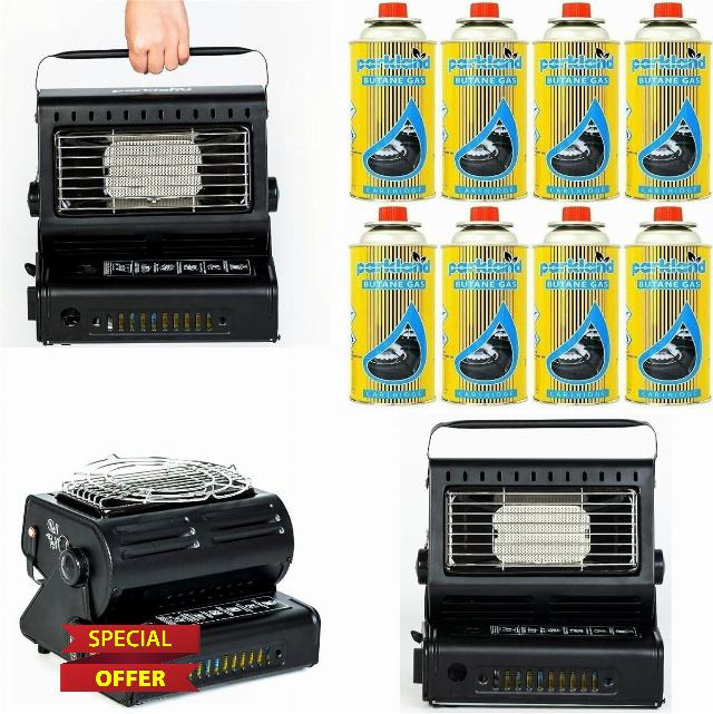 Deejaah® 2 In 1 Camping Heater and Stove with 8 Butane Gas Canisters – Portable Tent Heater With Carry Handle