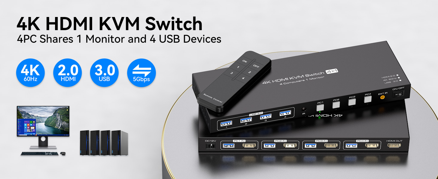 KVM Switch 1 Monitors 4 Computers
