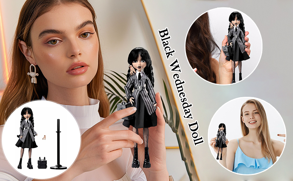 High Wednesday Doll Family Dolls Collectible in Black Gothic Gown Inspired by Dance Scene
