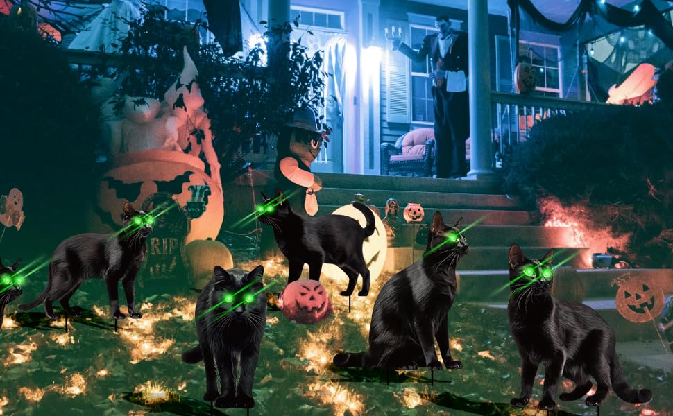 6 Pack Black Cat Halloween Decorations Plastic Yard Signs