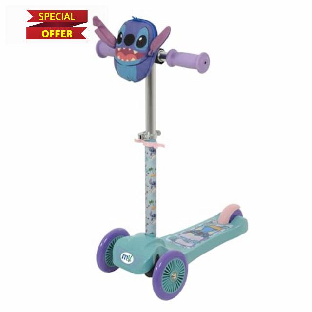 Stitch Mini Go! Tilt 3 Wheel Scooter with Squishle - Adjustable Boys and Girls Scooter - Official Kids Scooter for Ages 3+ - Toddler Scooter - 3 Wheeled Scoote