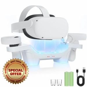 LYtech Charging Dock for Quest 2 VR Headset Charging Stand for Oculus/Meta Quest 2 Magnetic Charging Station with RGB Light for VR Headset Quest 2 Charging Station with 2 Rechargeable Batteries