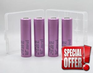4x SAM INR18650 35E - 3500mAh 8A CDR/13A max - Rechargeable Li-Ion 18650 Flat-Top Battery. Recent Batch. Carry case included. Only available SAM 35E on Amazon UK