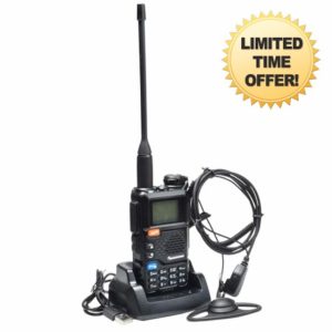 QUANSHENG UV-5R PLUS Handheld Ham Radio with D Shape Radio Earpiece with PTT Mic