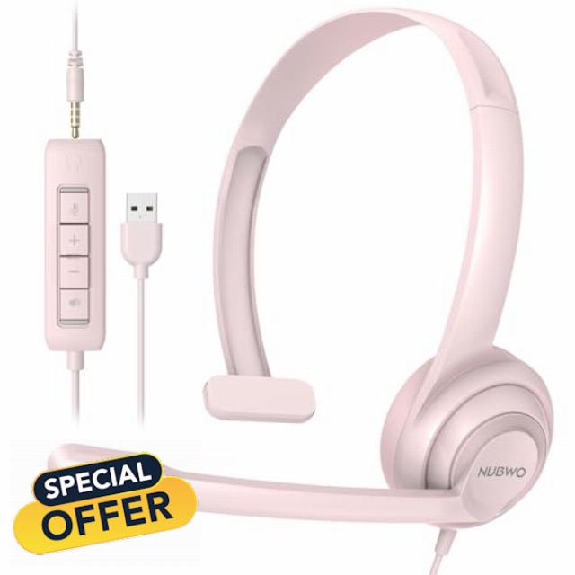 USB Headset with Microphone Noise Cancelling &in-line Control