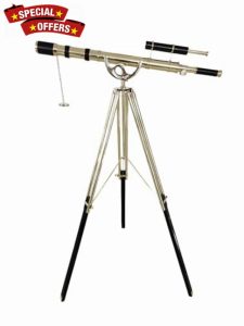 Vintage Floor Standing Brass Telescope Shiny Brass Finish Black Leather Adjustable Tripod Telescope 65'' Nautical Maritime Handmade Design Antique Handicraft for Home Deco
