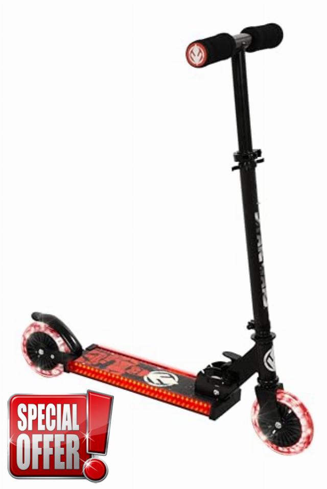 Star Wars Dark Side Light Up Folding Inline Scooter for Girls and Boys - 2 Wheel Scooter - Boys Scooter and Girls Scooter - Adjustable Light Up Scooter - Two Wheel Scooter Deck and Wheels Light Up