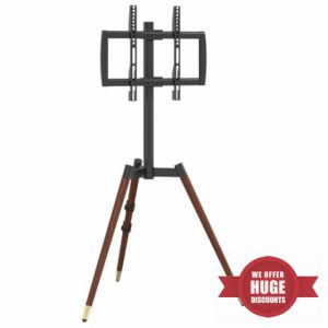 idaXL TV Tripod Stand - 37-65 Inch Screen - Max VESA 400x400-40kg Capacity - Swivel ±50° - Steel/Wood - Cable Management - Black/Walnu