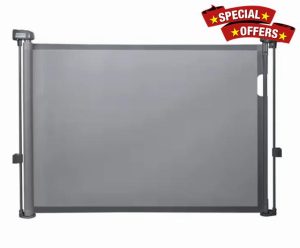 MeeruWorks Retractable Stair Gate 148 cm x 79 cm Extendable Stair Gates for Baby Extra Wide One Hand Operation & Double Lock Safety Mechanism Fabric Stair Gate Mesh Baby Gate for Babies & Pets