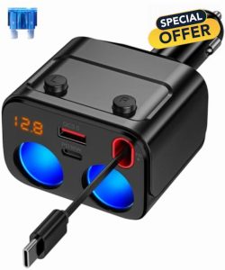 180W Retractable Car Charger Cigarette Lighter Splitter