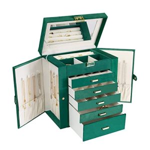 6-Layer Large Jewelry Organizer Box with Mirror & 5 Drawers for Rings