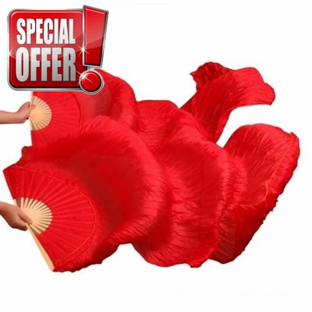 WJPUUS 1 Pair(Left+Right) Belly Dance Fan Artificial Silk Bamboo Fans