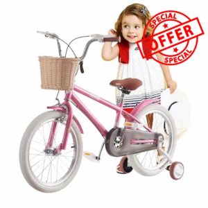 LSBIKE Girls Bike Pink Kids Bike with Basket 12 14 16 18 20 Inch Wheels Girls Bicycle Children Bicycle Bike with Silent Stabilizers and Double Brakes for 2-12 Years Old Kids