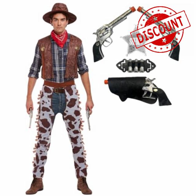 Adult Men’s Cowboy Fancy Dress & Sheriff Set – Complete Costume with Hat