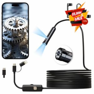 Endoscope Inspection Camera,Dual Lens 1920p Endoscope Flexible Rigid Snake Camera With 8+1 Led Lights,Type C 7.9mm Ip67 Waterproof Borescope For iPhone