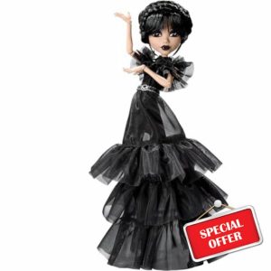 HTU Monster High Wednesday Doll and Accessories Rave’N Wednesday Collectible in Black Gothic Gown inspired by Dance Scene