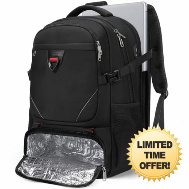 RAINSMORE Laptop Backpack 50L with Insulated Compartment Travel Work Backpack 17.3 Inch Water Resistant Large Business Computer Rucksack College School Backpack for Men Women Black