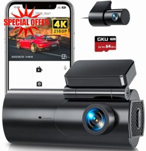 GKU 4K Dash Cam Front and Rear WiFi Dashcam with 64GB SD Card