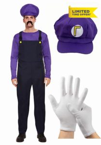 Mens Super Mario Fancy Dress Outfit Villain Plumber Overalls Video Game Character - Costume