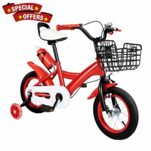 12 Inch Bike For Kids Toddlers Bicycle Children Girls Boys Cycling Outdoor Bicycle+Basket With Training Wheels Stabilisers Removable for children who are 2.62-3.11ft less than 110 pounds