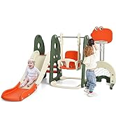 GYMAX 8 in 1 Kids Climbing Set, Indoor Playground Toddler Climber Slide Playset with Swing, Climb...