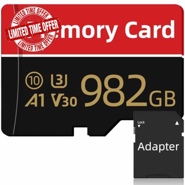 Mini TF Card 982GB Moloplpou Extra Storage Memory Card UHD Video Recording Fast Memory Card with Card Adapter High Speed TF Card for Cameras/Drones/Smartphones/Tablets