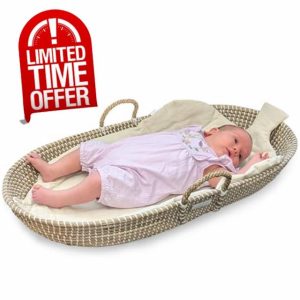 Earthling Premium Seagrass Baby Changing Basket - Soft Cotton Acorn Liner/Pad - Handmade by Mothers - Natural - Sustainable - 80 x 40 x 10cm
