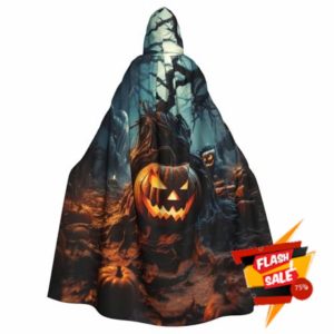 Longyiyi Unisex robes capes Adult Orange Halloween Party Print Hooded Cloak for Cosplay Halloween Death vampire Costumes.