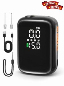 Pumteck AP1-M Electric Ball Pump: 15 Psi Portable Fast Inflation Rechargeable Sports Ball Air Inflator with LED Precise Pressure Gauge for Basketball Soccer Football Volleyball Rugby with 2 Needles
