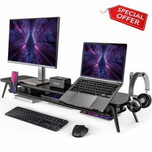 Fenge Dual Monitor Stand with Phone/Pad Holder Laptop Stand and Headphone Mount