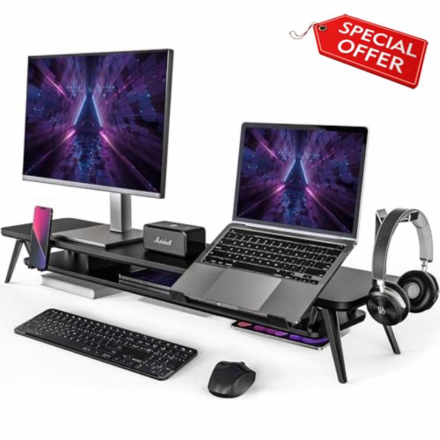 Fenge Dual Monitor Stand with Phone/Pad Holder Laptop Stand and Headphone Mount