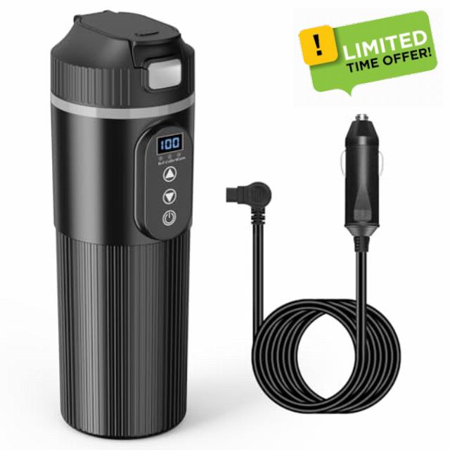 Coikes Car Heating Cup 12V/24V Car Electric Heating Mug Portable Travel Electric Cup for Car 500ML Electric Heating Travel Kettle Cup Up to 100℃ Smart Temperature Control Water Heating Bottle