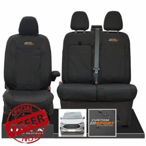 Inka The All New Ford Transit Custom Front Set 1+2 Tailored Waterproof Seat Covers Black with logo MY2024 onwards