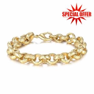 12mm Gold Plated Dimond Cut Pattern Belcher Bracelet Mens Bracelets for 8 Inch Wrist