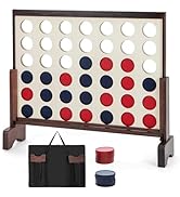 GYMAX Giant 4 in a Row Game, Wooden Jumbo Connect 4 Games with Carrying Bag & 42Pcs Chips, Outdoo...