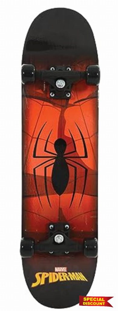 Spiderman Wooden Skateboard Size 79cm x 20cm Double Kicktail Deck 608Z Bearings Age 5+ years